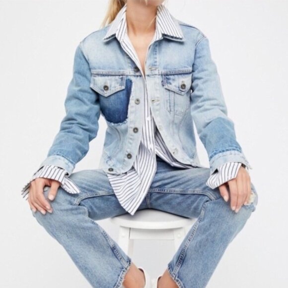 Levi’s Made & Crafted Patched Boyfriend Trucker Jacket Bermuda Triangle Size 1 S - Picture 1 of 9